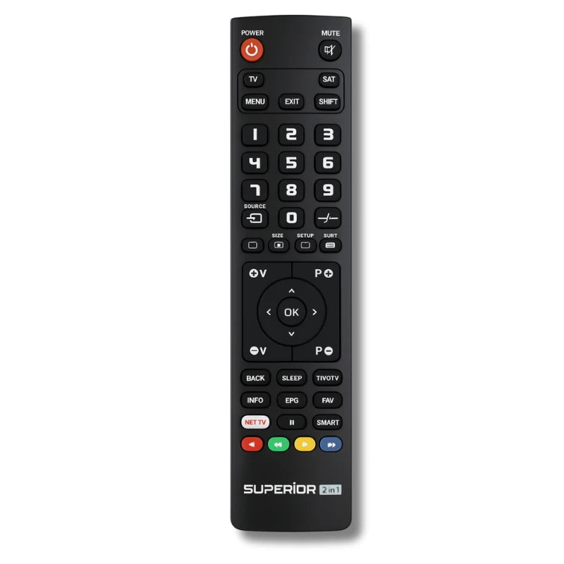 Vollansicht der Ersatzsteuerung in Schwarz mit AccuEQ und Vocal Enhancer Tasten für Onkyo HT-R398.