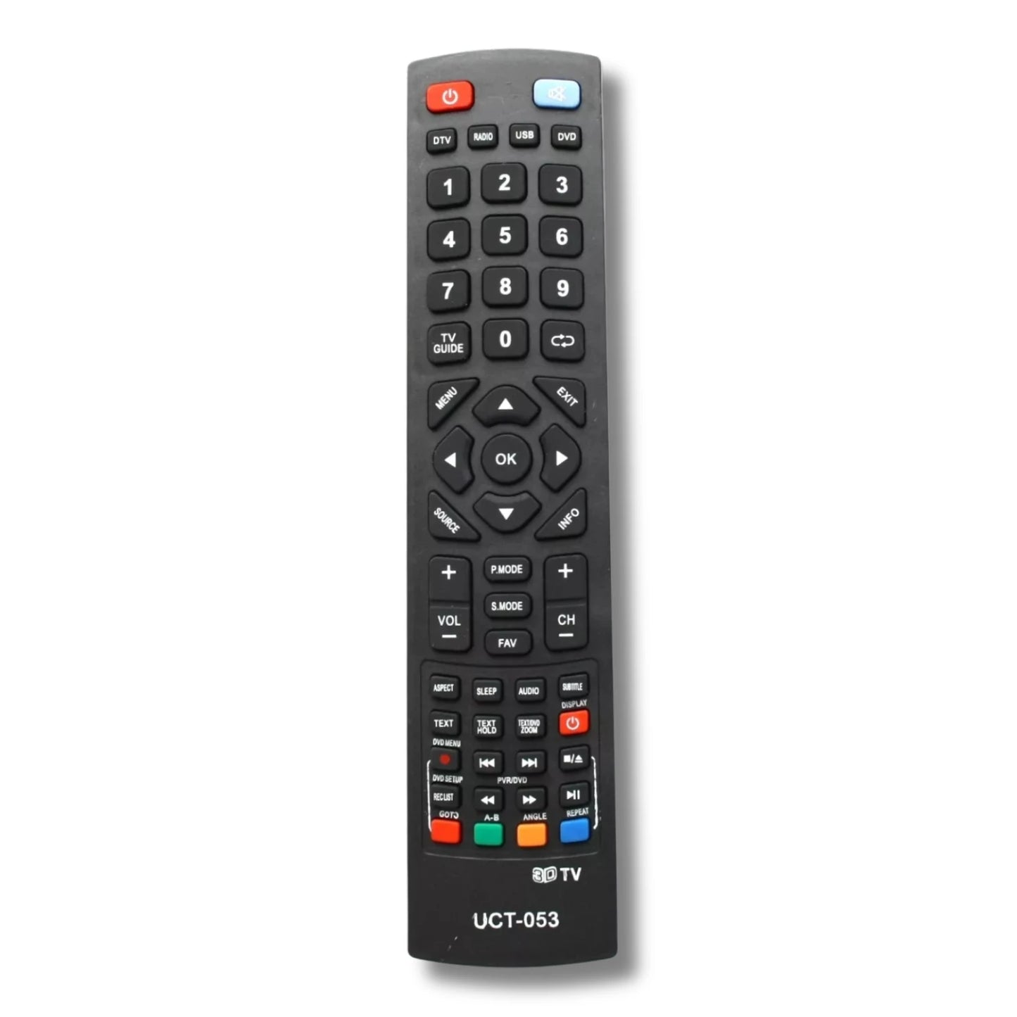 Das vollständige Tastenfeld der TV-Fernbedienung, die speziell für Sharp LC-32CHE4040E entwickelt wurde.