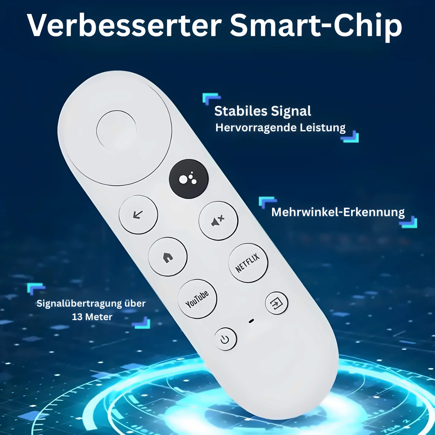 G9N9N Ersatzfernbedienung mit verbessertem Smart-Chip – stabiles Signal, Mehrwinkel-Erkennung und Signalübertragung bis zu 13 Metern für Google Chromecast 4K HD