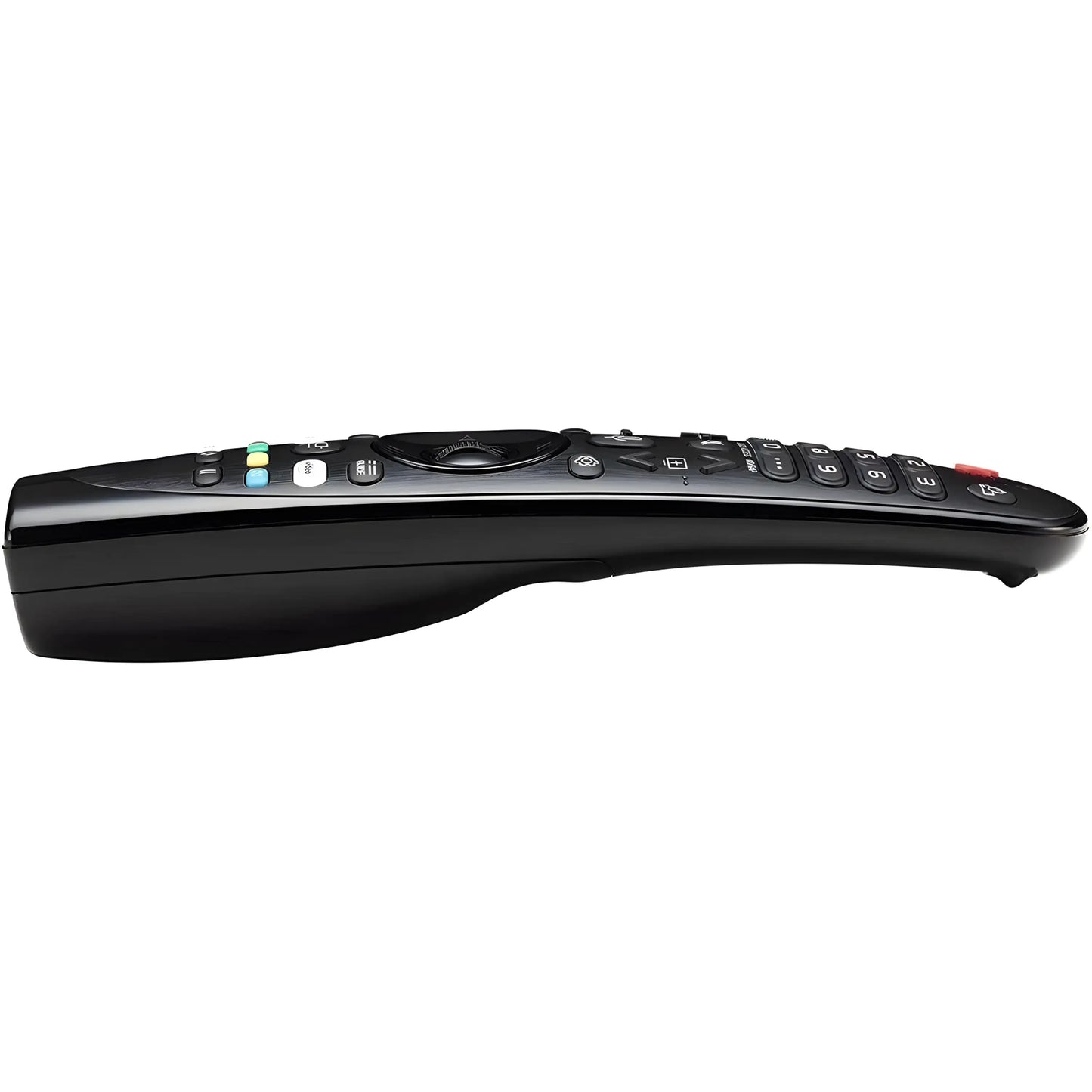 Seitenansicht der LG AKB75855501 Magic Remote – ergonomisches Design mit gebogener Form für komfortable Handhabung