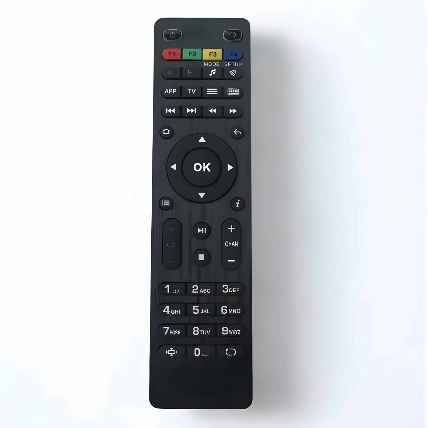 MAG Ersatzfernbedienung kompatibel mit IPTV Set-Top Box Modellen 250, 254, 256, 322, 410, 420, 520, 544 – schwarze Universal-Fernbedienung mit numerischer Tastatur