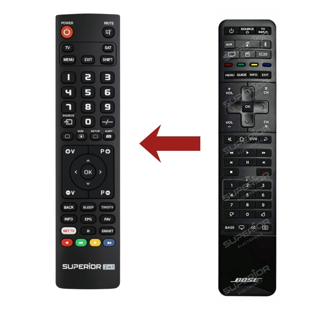 Vergleich der originalen Bose-Fernbedienung mit dem Ersatzmodell für SoundTouch 300.