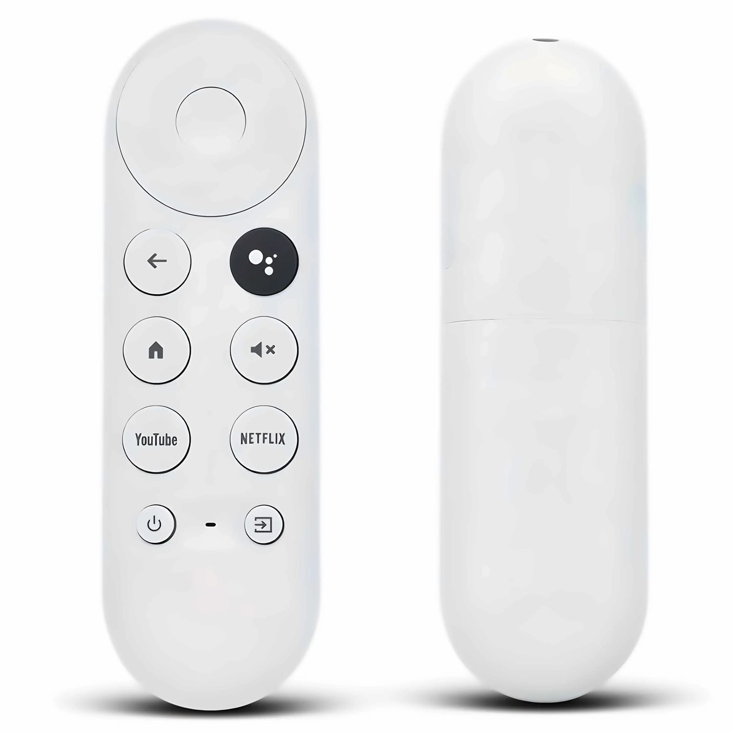 Vorder- und Rückansicht der G9N9N Ersatzfernbedienung für Google Chromecast 4K HD – ergonomisches Design mit YouTube, Netflix und Google Assistant Tasten