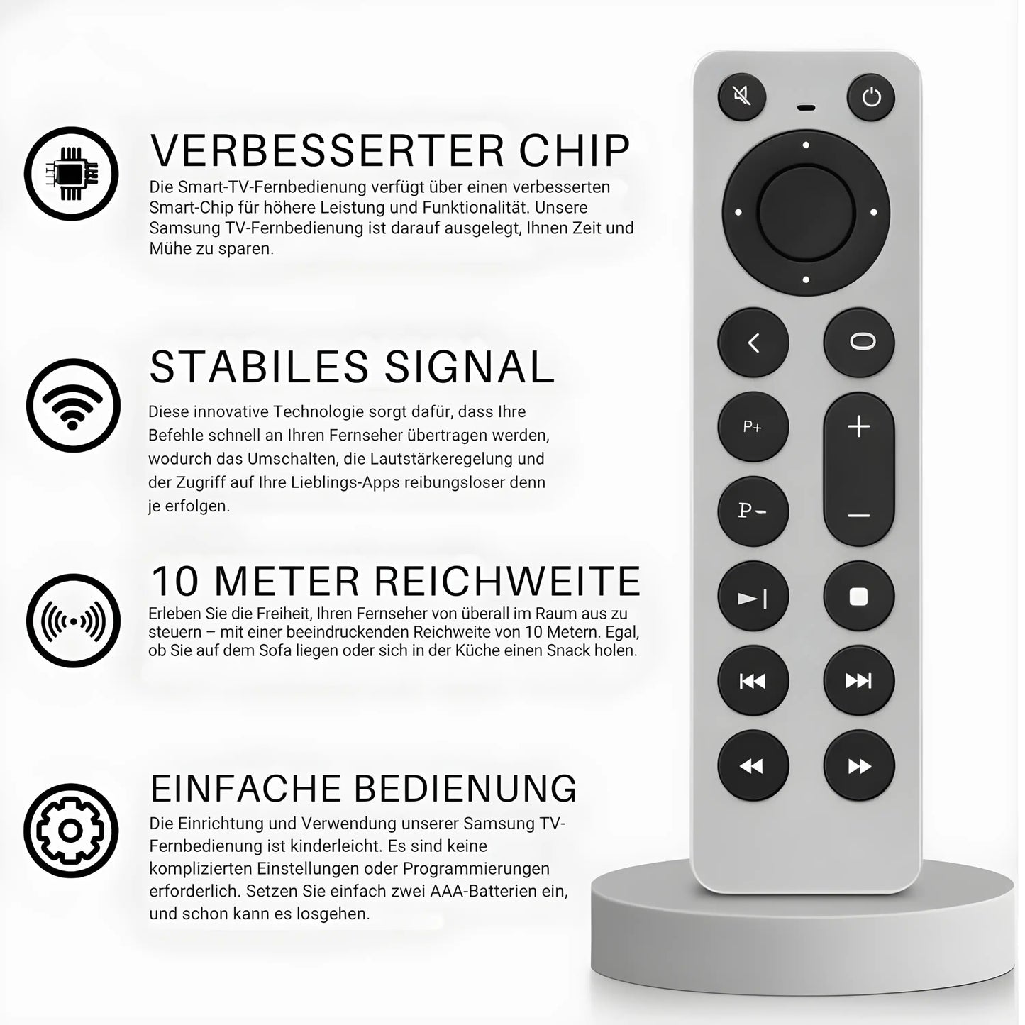 Apple TV Universal Fernbedienung mit verbessertem Chip, stabilem Signal und 10 Meter Reichweite – einfache Bedienung ohne Programmierung, kompatibel mit allen Apple TV Modellen von 1. bis 4K Generation