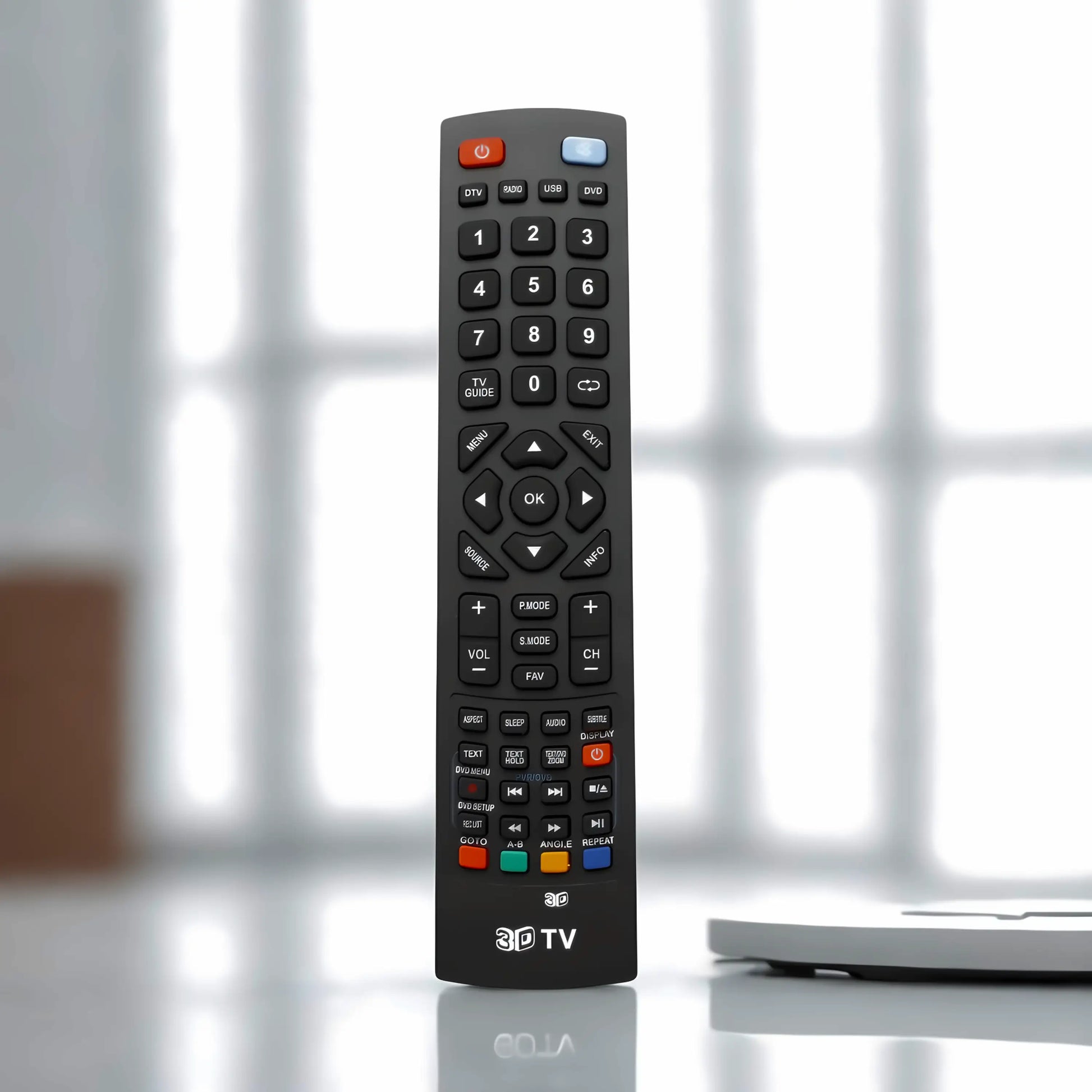 Blaupunkt 3D TV Fernbedienung BLA40-133 Frontalansicht - Universal Ersatz Remote Control mit 3D Button, DTV, USB, DVD Tasten und Navigationstasten für alle Blaupunkt TV Modelle