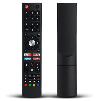 CHIQ Ersatz Fernbedienung GCBLTV02ADBBT Vorderansicht und Rückseite. Universal Smart TV Modell.