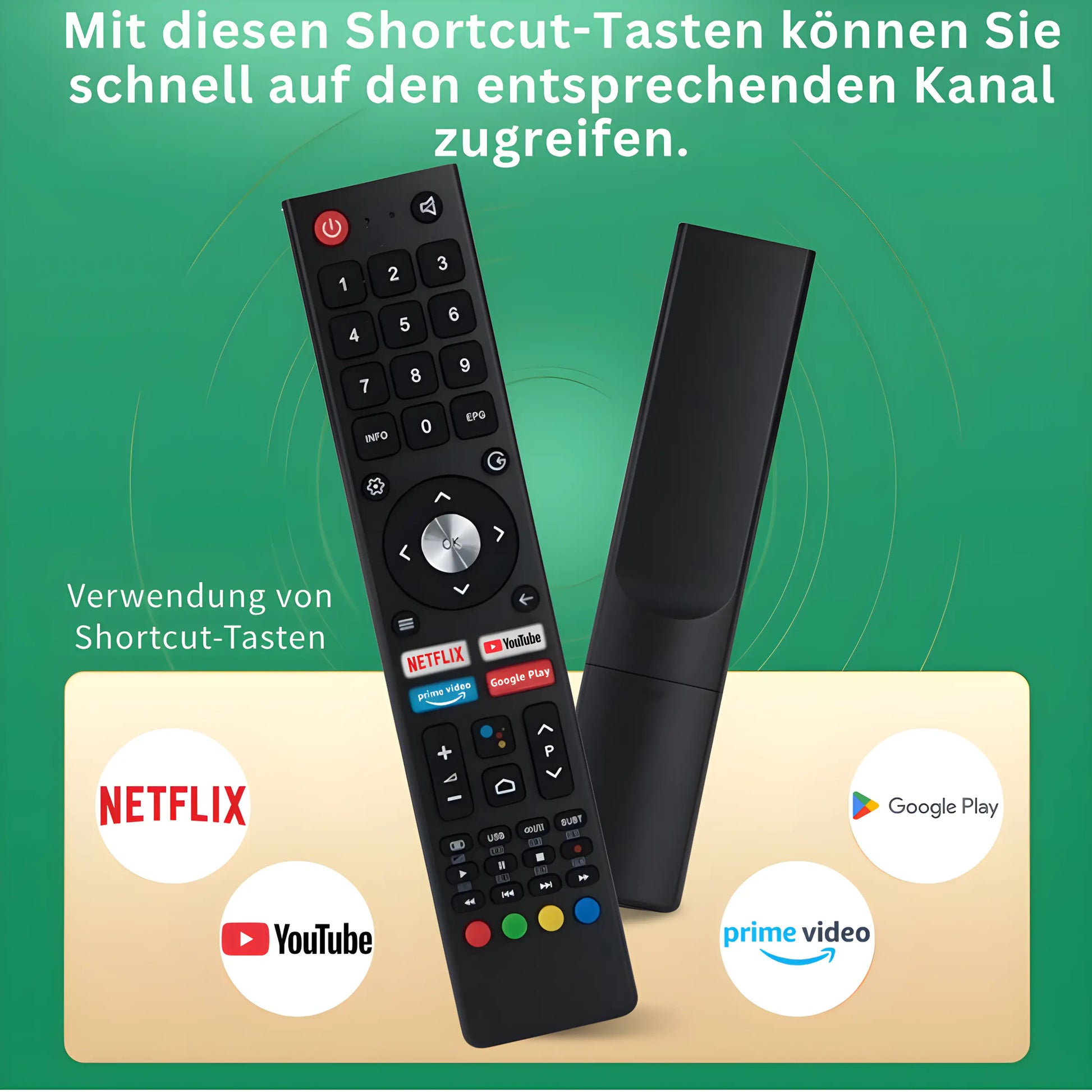 CHIQ Ersatz Fernbedienung mit Shortcut Tasten für Netflix YouTube Prime Video und Google Play.