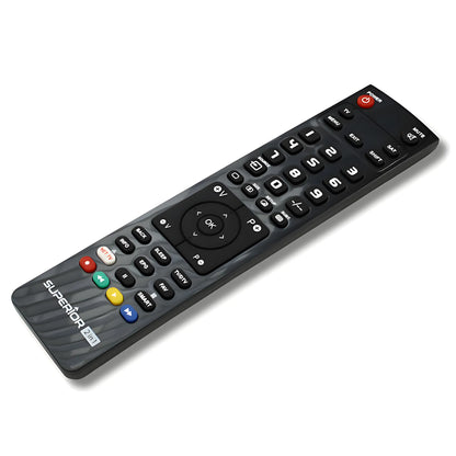 Ersatz Fernbedienung für Denon AVR-1801 AVR-1802 (AV Receiver). Schrägansicht der Fernsteuerung. Alle wichtigen Tasten für TV und Audio/Video Funktionen.