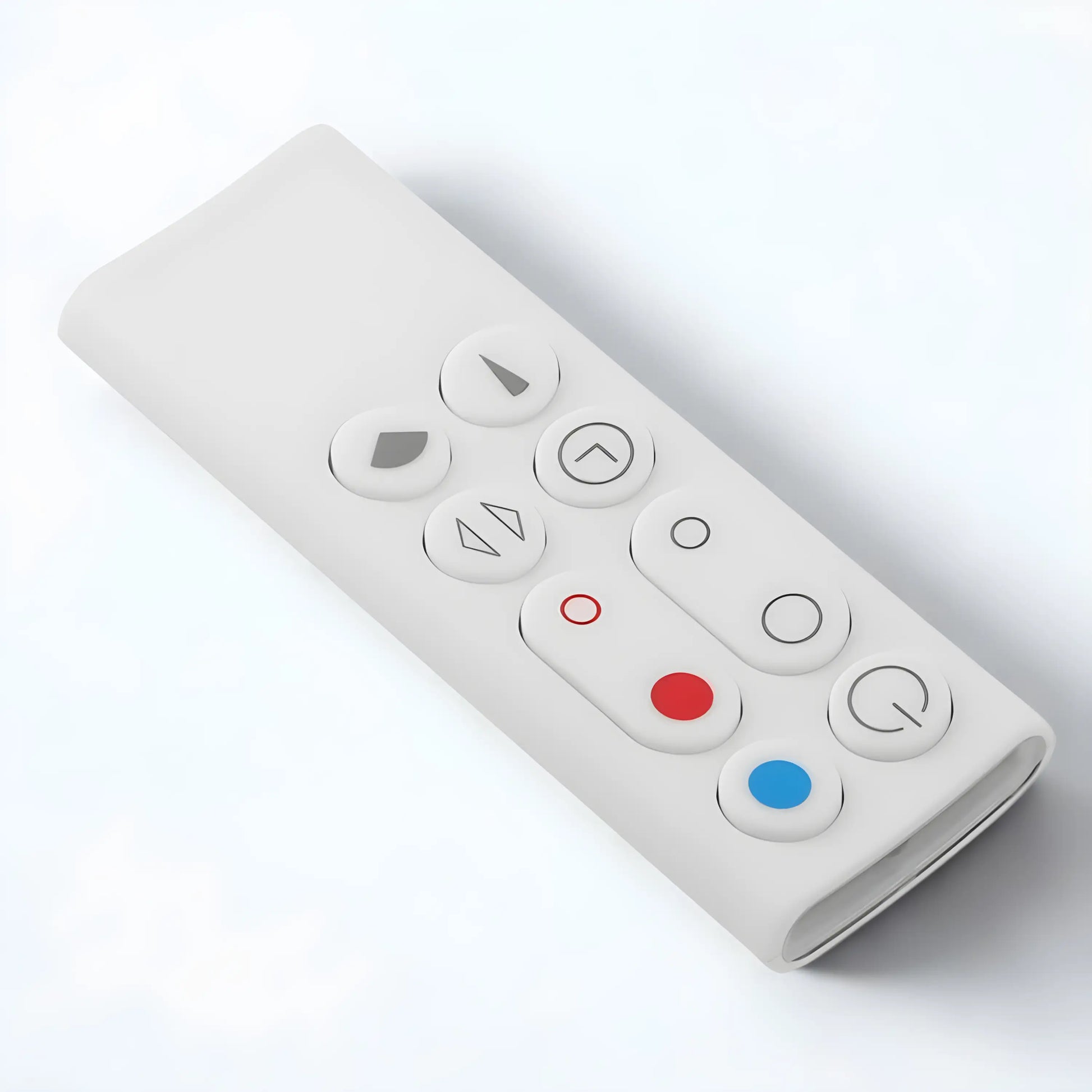 Nahaufnahme der Dyson AM09 AM10 Ersatz Fernbedienung. Zeigt Ein/Aus und Temperatur Tasten.