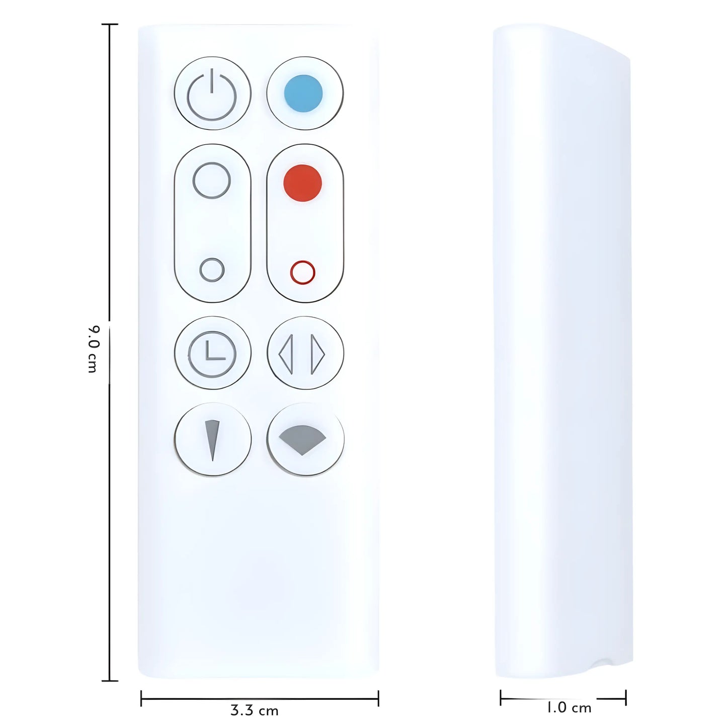 Dyson AM09 AM10 Ersatz Fernbedienung Masse: 9.0 cm Länge, 3.3 cm Breite und 1.0 cm Tiefe.