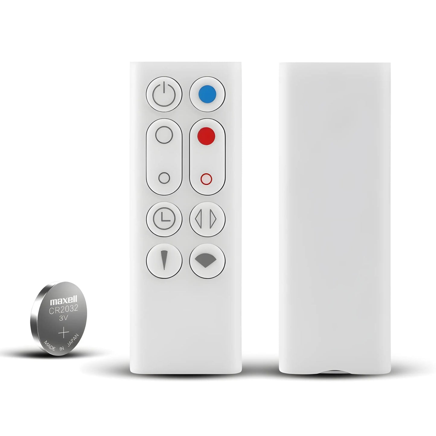 Dyson AM09 AM10 Ersatz Fernbedienung mit Vorder- und Rückseite. Benötigt eine CR2032 Knopfbatterie.