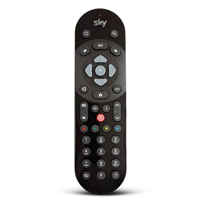 Vorderansicht der Ersatzfernbedienung für Sky Q mit allen Tasten.