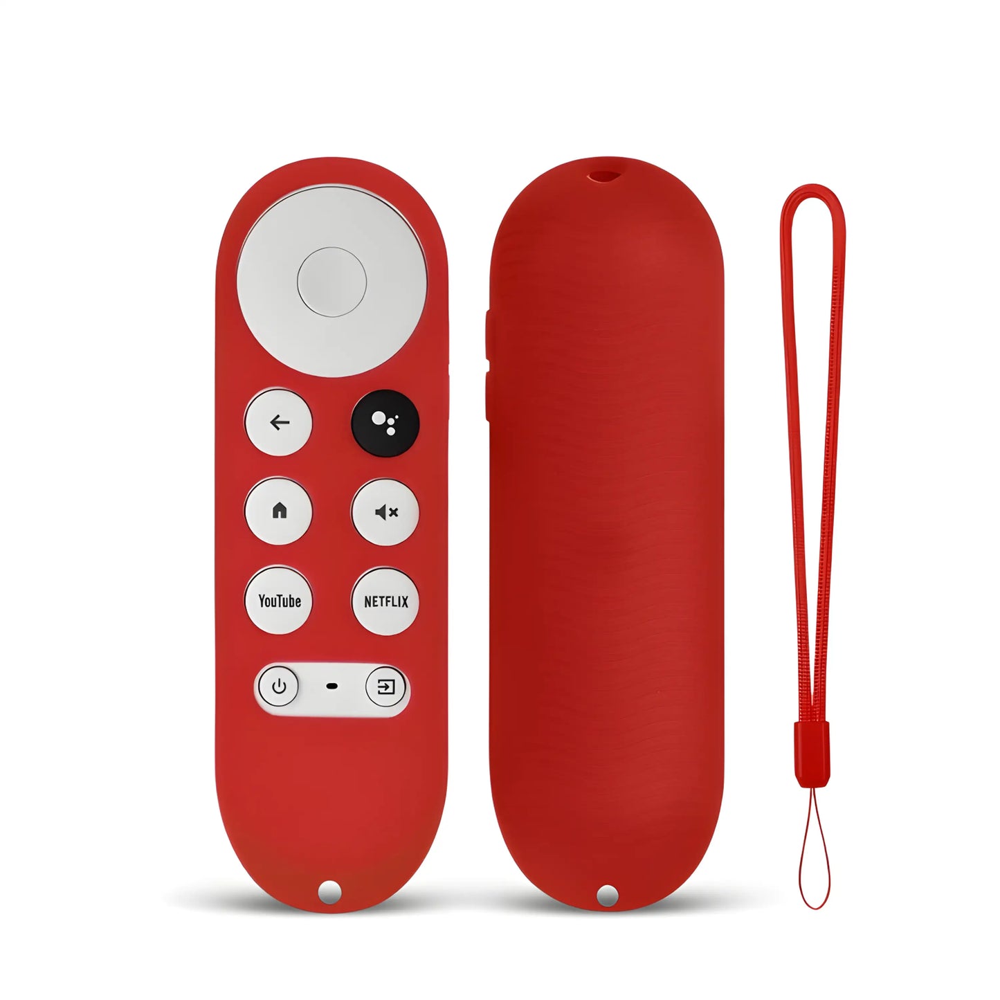 Rote Silikonhülle für die Google Chromecast 4K Sprachfernbedienung. Set mit Schutzhülle und passender Handschlaufe.