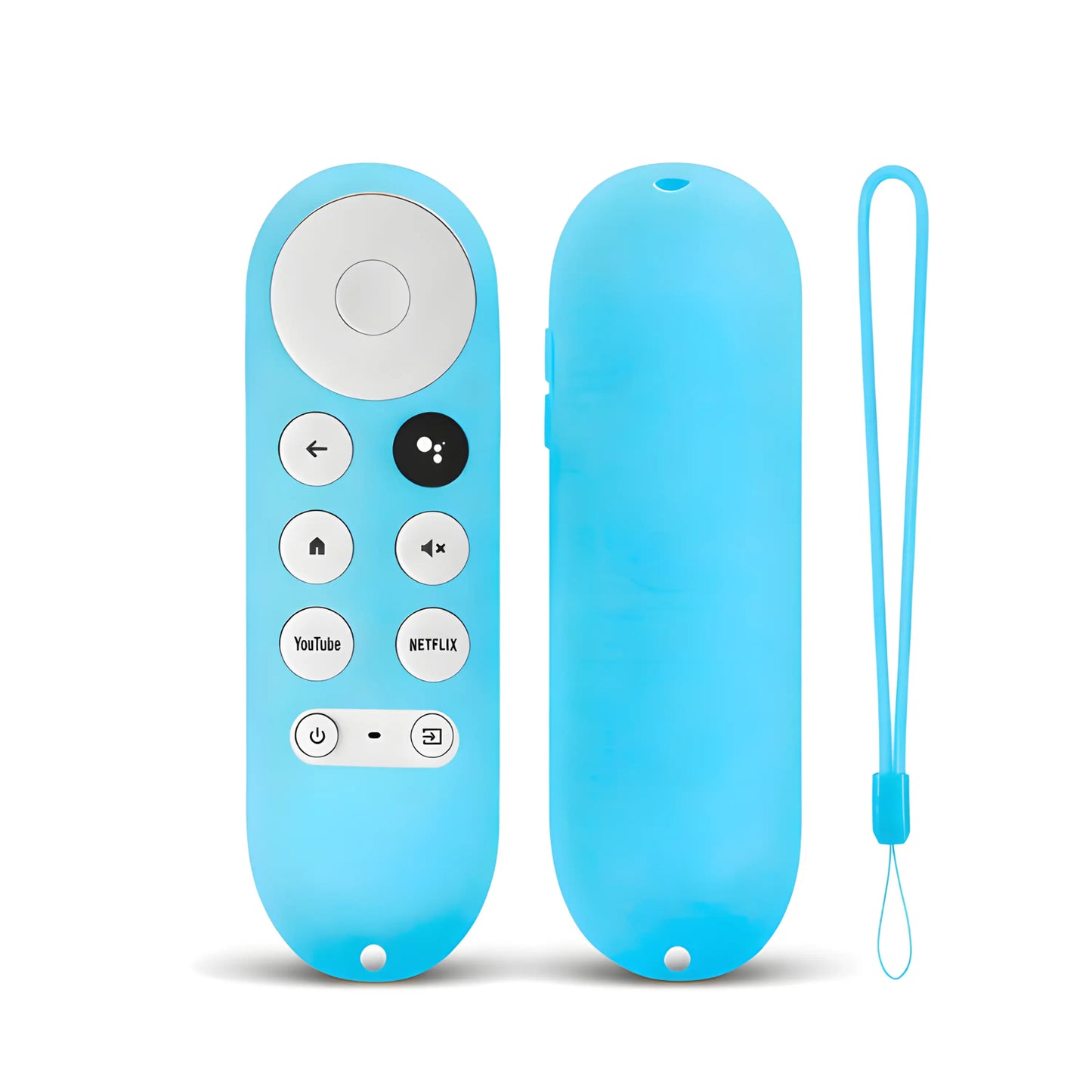 Türkisfarbene Silikonhülle für die Google Chromecast 4K Sprachfernbedienung. Set mit Schutzhülle und passender Handschlaufe.