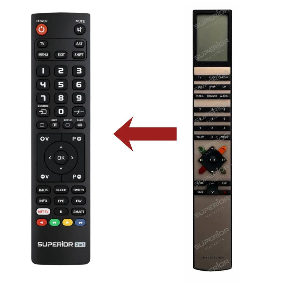 Vergleich: Ersatzmodell (links) ersetzt die originale Bang & Olufsen Beo4 Fernbedienung (rechts)