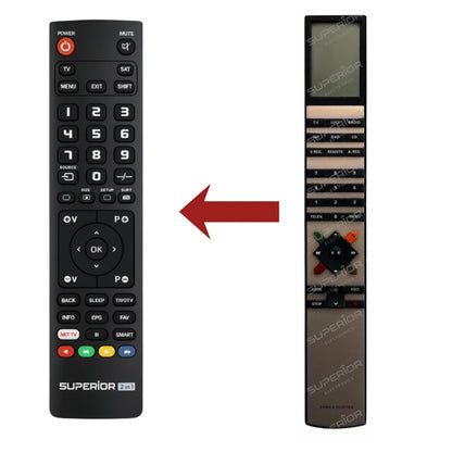 Vergleich: Ersatzmodell (links) ersetzt die originale Bang & Olufsen Beo4 Fernbedienung (rechts)