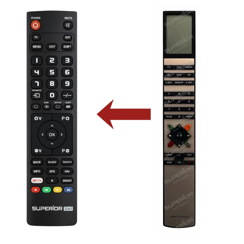 Vergleich: Ersatzmodell (links) ersetzt die originale Bang & Olufsen Beo4 Fernbedienung (rechts)