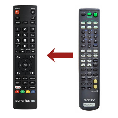 Vergleich: Ersatzmodell (links) ersetzt die originale SONY RM-U304 Fernbedienung (rechts)