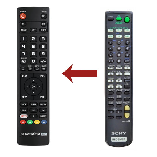 Vergleich: Ersatzmodell (links) ersetzt die originale SONY RM-U304 Fernbedienung (rechts)