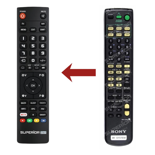 Vergleich: Ersatzmodell (links) ersetzt die originale SONY RM-U305 / RM-U305A Fernbedienung (rechts)