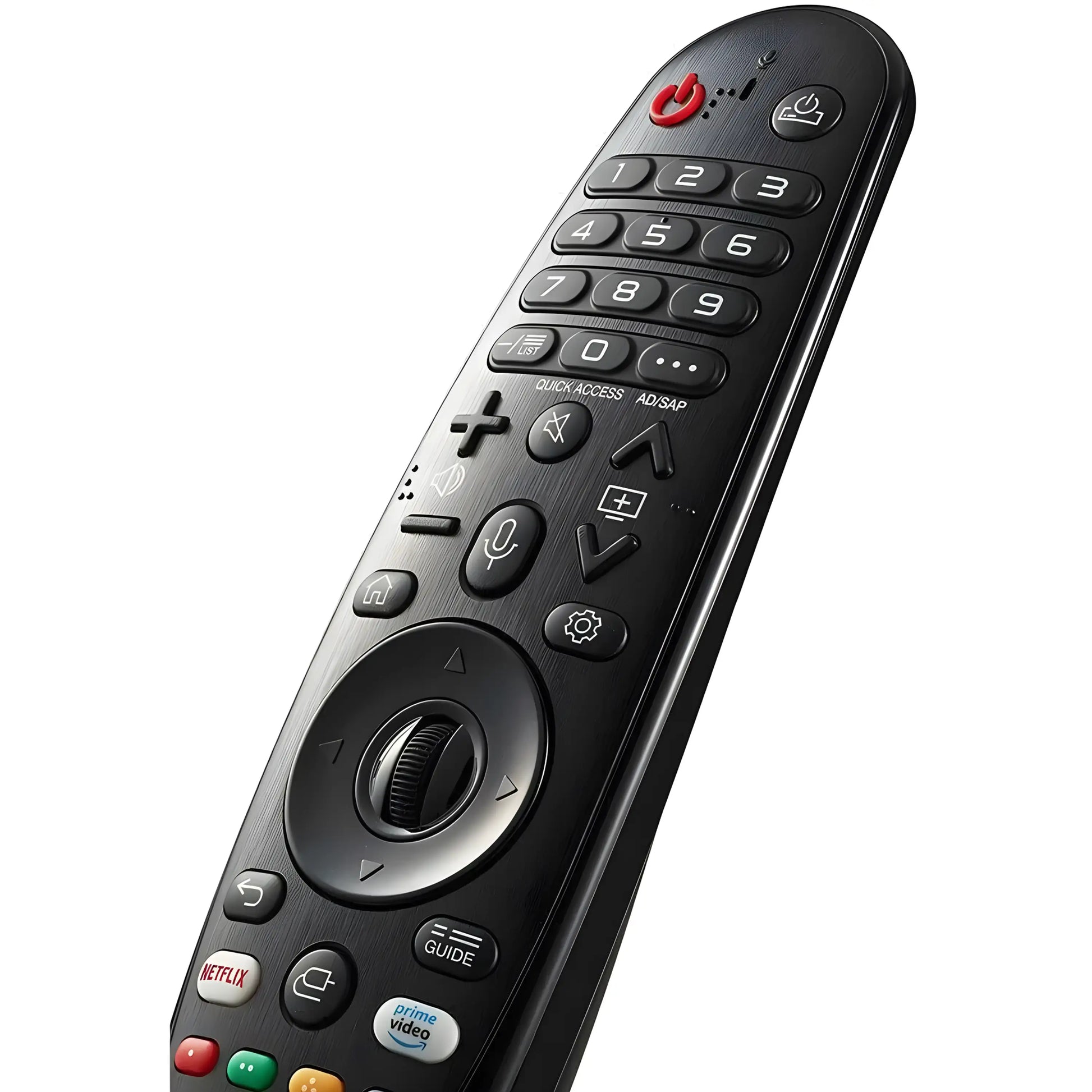 Nahaufnahme der LG AKB75855501 Magic Remote – Ersatzfernbedienung mit Sprachsteuerung, Scrollrad und Smart-TV-Tasten für LG Fernseher