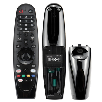 LG AN-MR18BA Ersatzfernbedienung – Vorder- und Rückansicht mit Batteriefach und ergonomischem Design