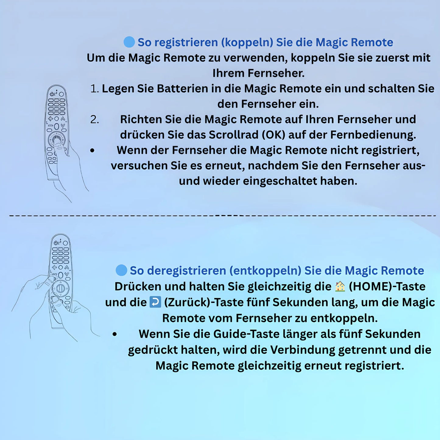 Anleitung zur Registrierung und Deregistrierung der LG MR20GA Magic Remote – Schritt-für-Schritt Erklärung zum Koppeln und Entkoppeln mit dem Fernseher