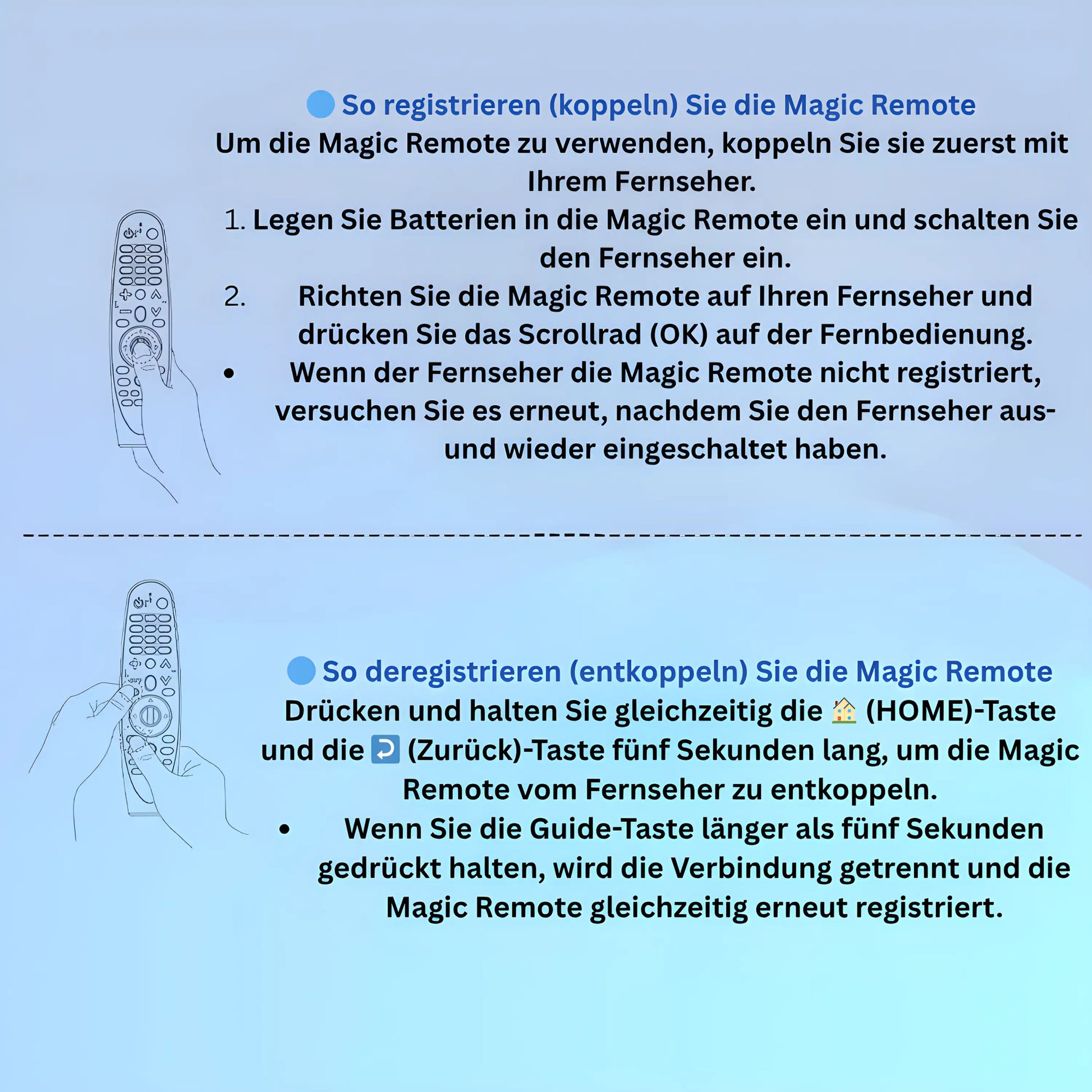Anleitung zur Registrierung und Deregistrierung der LG MR20GA Magic Remote – Schritt-für-Schritt Erklärung zum Koppeln und Entkoppeln mit dem Fernseher