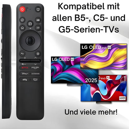 LG MR25GA Magic Ersatz Fernbedienung. Zeigt die Kompatibilität mit allen B5, C5 und G5 LG OLED TV Serien. Unterstützt AI und Zeigerfunktion.