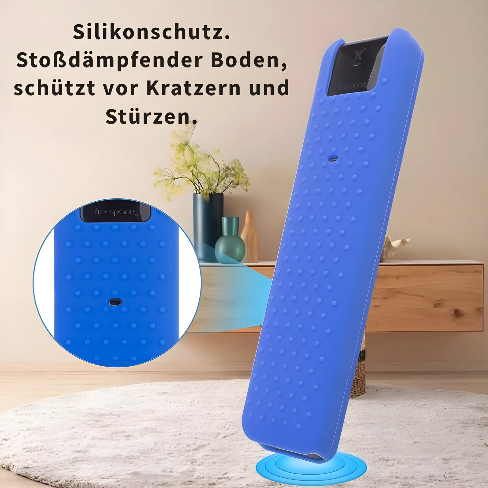 Blaue Silikon-Schutzhülle für die LG MR25GA Fernbedienung mit stoßdämpfendem Boden. Schützt effektiv vor Kratzern und Stürzen im täglichen Gebrauch.