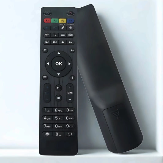 MAG IPTV Fernbedienung Vorder- und Rückansicht – kompatibel mit MAG 250, 254, 256, 322, 410, 420, 520, 544 Set-Top-Boxen