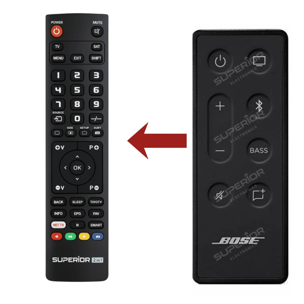 Vergleich der originalen Bose-Fernbedienung mit dem Ersatzmodell für die Soundbar 600.