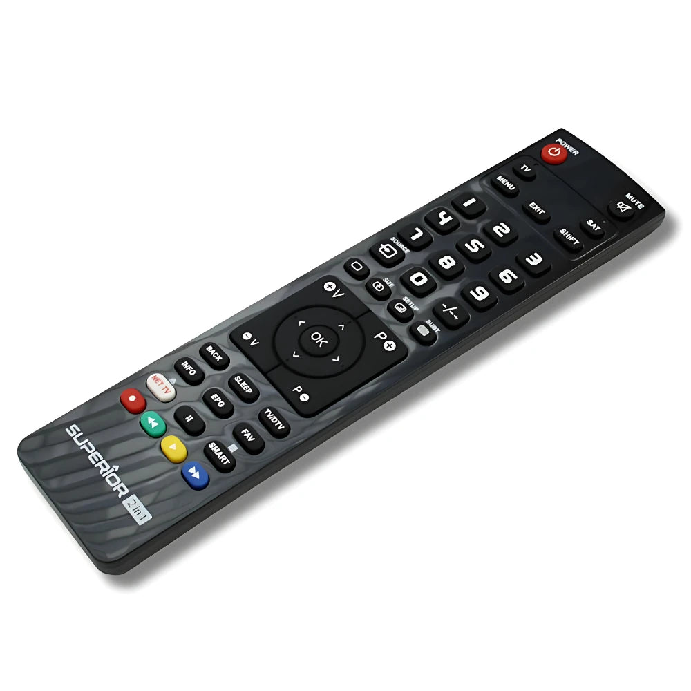 Ergonomische Schrägansicht der Ersatzfernbedienung mit Fokus auf die XLR und Bluetooth-Tasten.