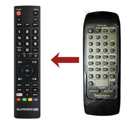 Vergleich: Originale Technics RAK-CH115WH Fernbedienung und das Ersatzmodell.