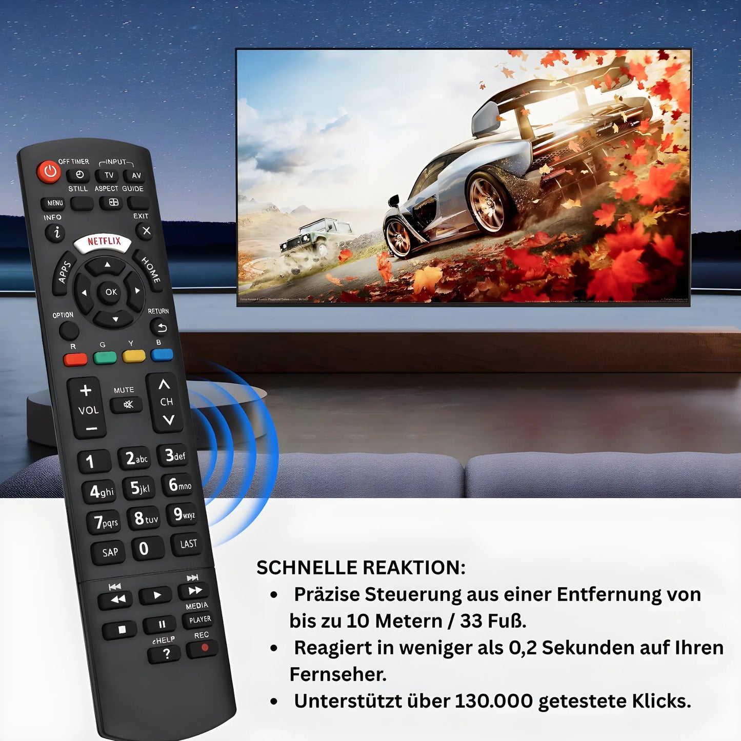 Universal Panasonic Ersatzfernbedienung – schnelle Reaktion mit präziser Steuerung bis zu 10 Metern und über 130.000 getesteten Klicks