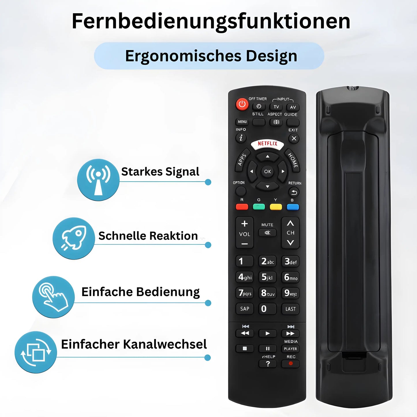 Panasonic Universal Ersatzfernbedienung – ergonomisches Design mit starkem Signal, schneller Reaktion und einfacher Bedienung