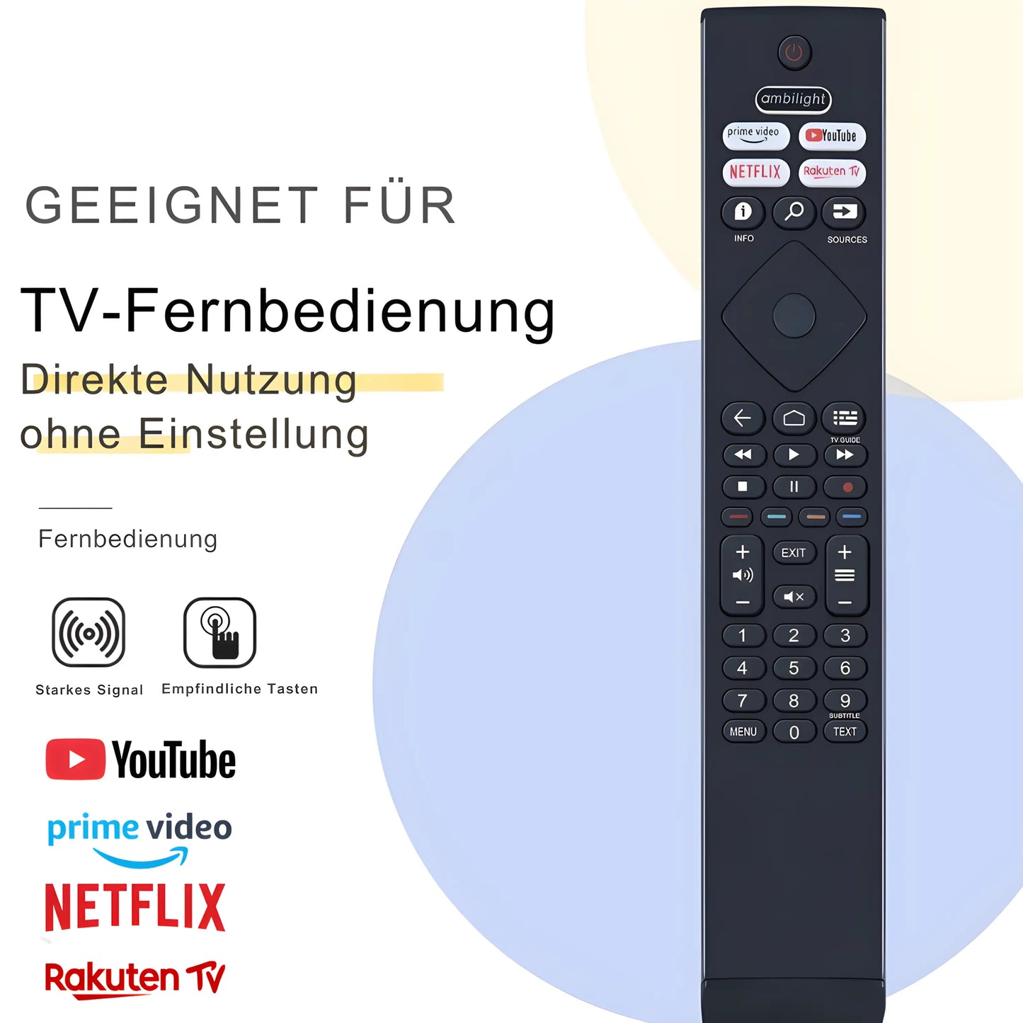 Philips BRC0984501 Ersatz Fernbedienung für Ambilight 4K Smart TV. Direkte Nutzung ohne Einstellung mit YouTube Netflix Prime Video Tasten.