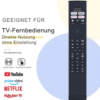 Philips BRC0984501 Ersatz Fernbedienung für Ambilight 4K Smart TV. Direkte Nutzung ohne Einstellung mit YouTube Netflix Prime Video Tasten.