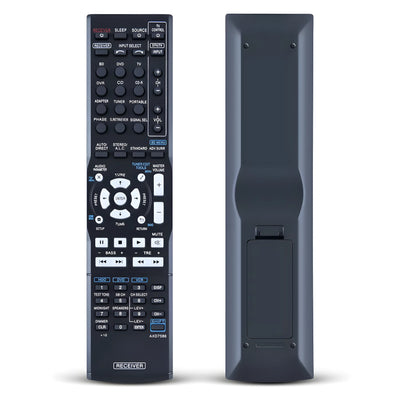 Kombinierte Ansicht der Pioneer AXD7534 Ersatz Fernbedienung von vorne und hinten. Kompatibel mit Pioneer VSX-321, VSX-521 und weiteren AV-Receivern.