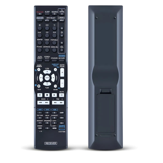 Kombinierte Ansicht der Pioneer AXD7534 Ersatz Fernbedienung von vorne und hinten. Kompatibel mit Pioneer VSX-321, VSX-521 und weiteren AV-Receivern.