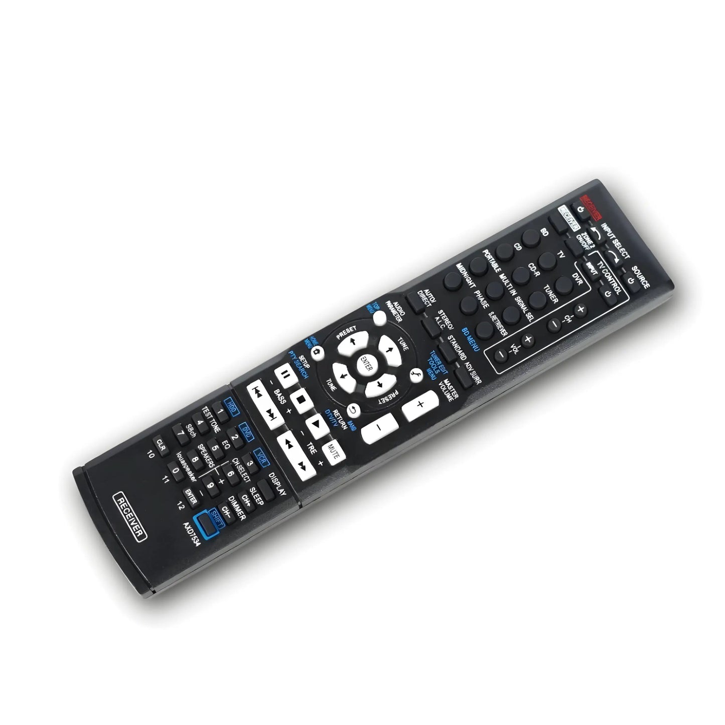 Perspektivische Ansicht der Pioneer AXD7534 Ersatz Fernbedienung. Kompatibel mit VSX-321, VSX-521 ve VSX-920 Receivern.