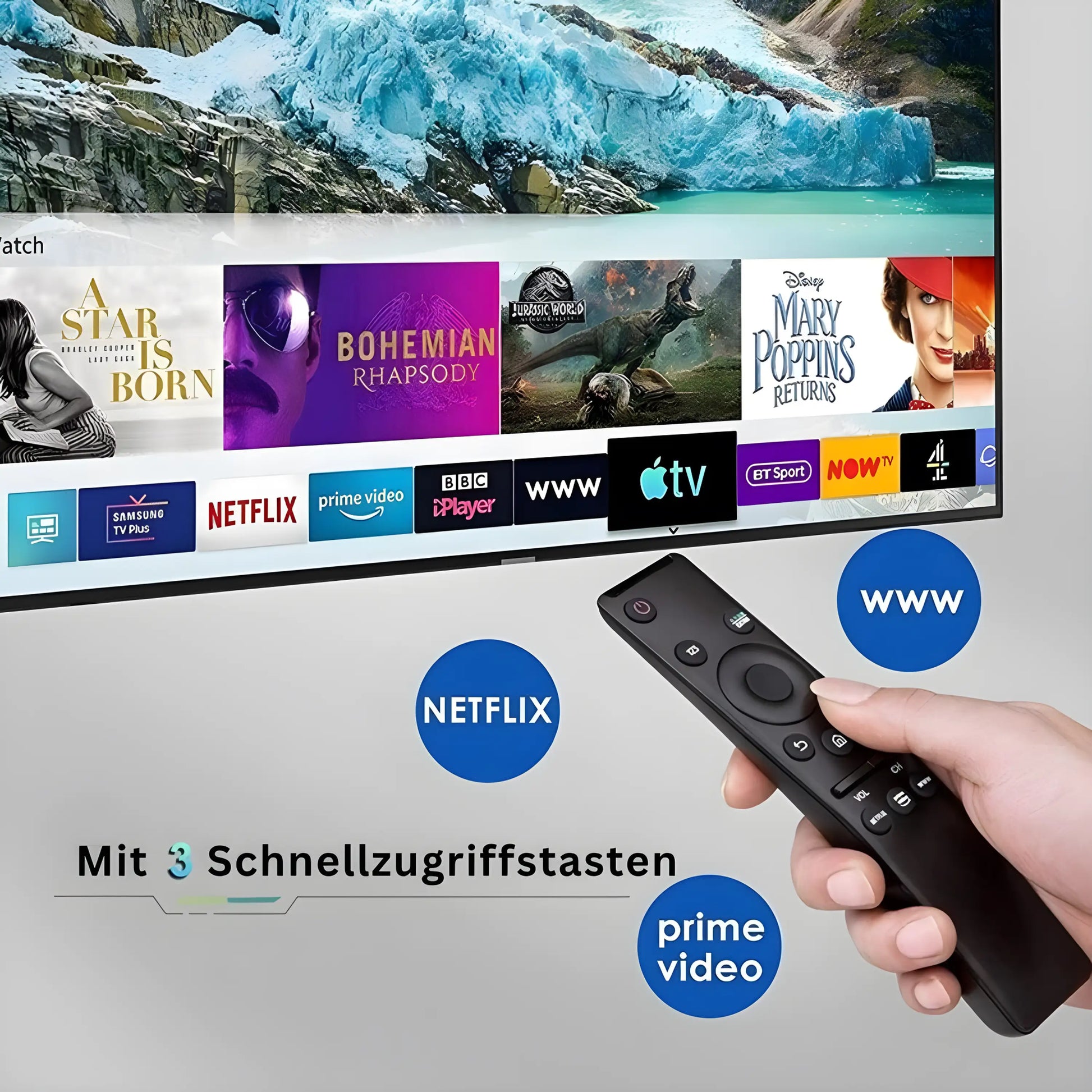Samsung BN59-01312B Fernbedienung mit 3 Schnellzugriffstasten – direkter Zugriff auf Netflix, Prime Video und WWW