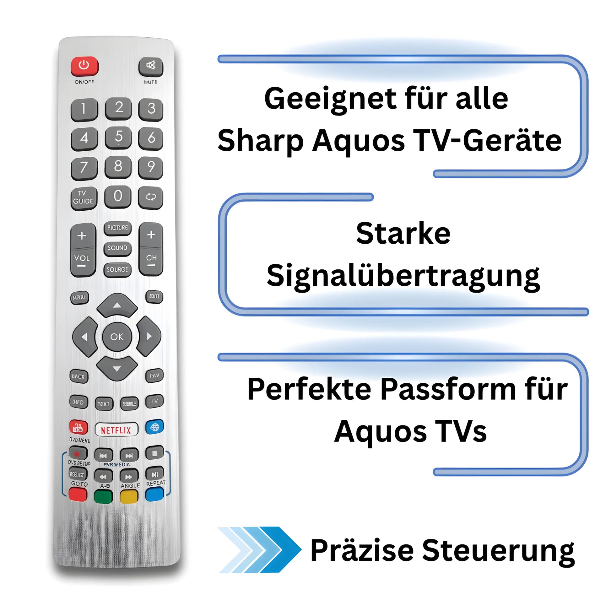 Geeignet für alle Sharp Aquos TV Geräte. Starke Signalübertragung und präzise Steuerung der Ersatzfernbedienung.