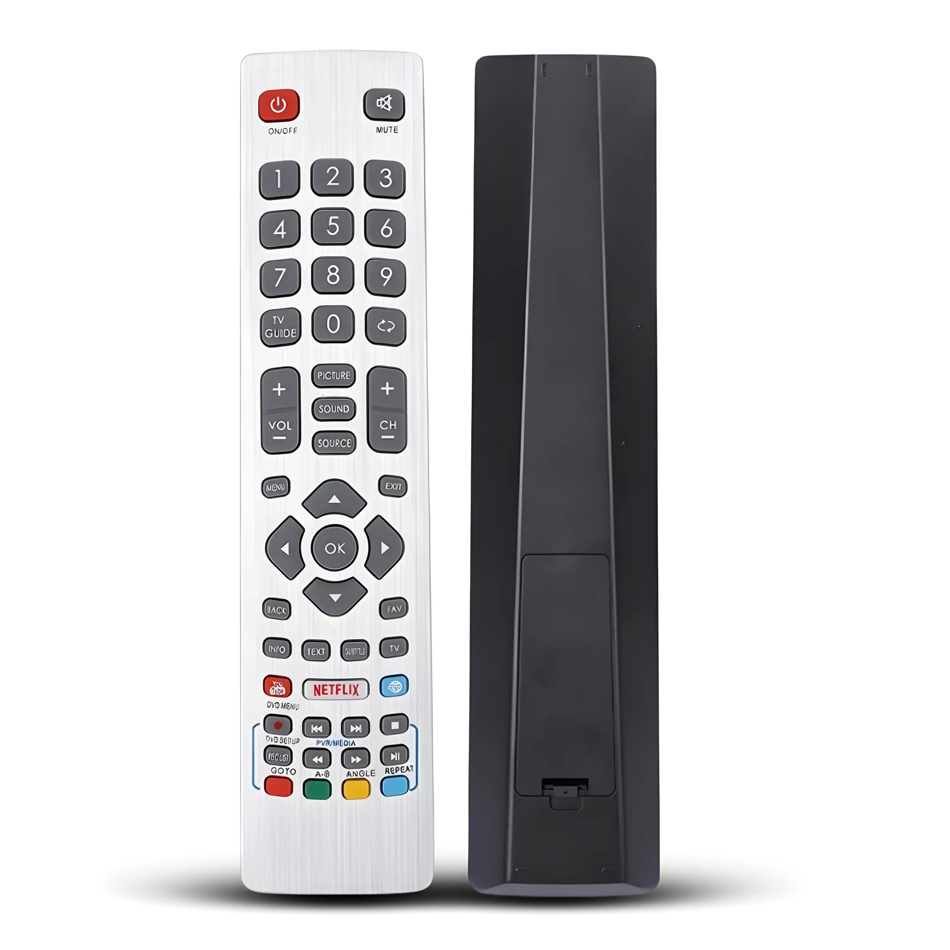 Sharp Aquos Ersatz Fernbedienung SHWRMC0115 Vorder- und Rückseite Ansicht.