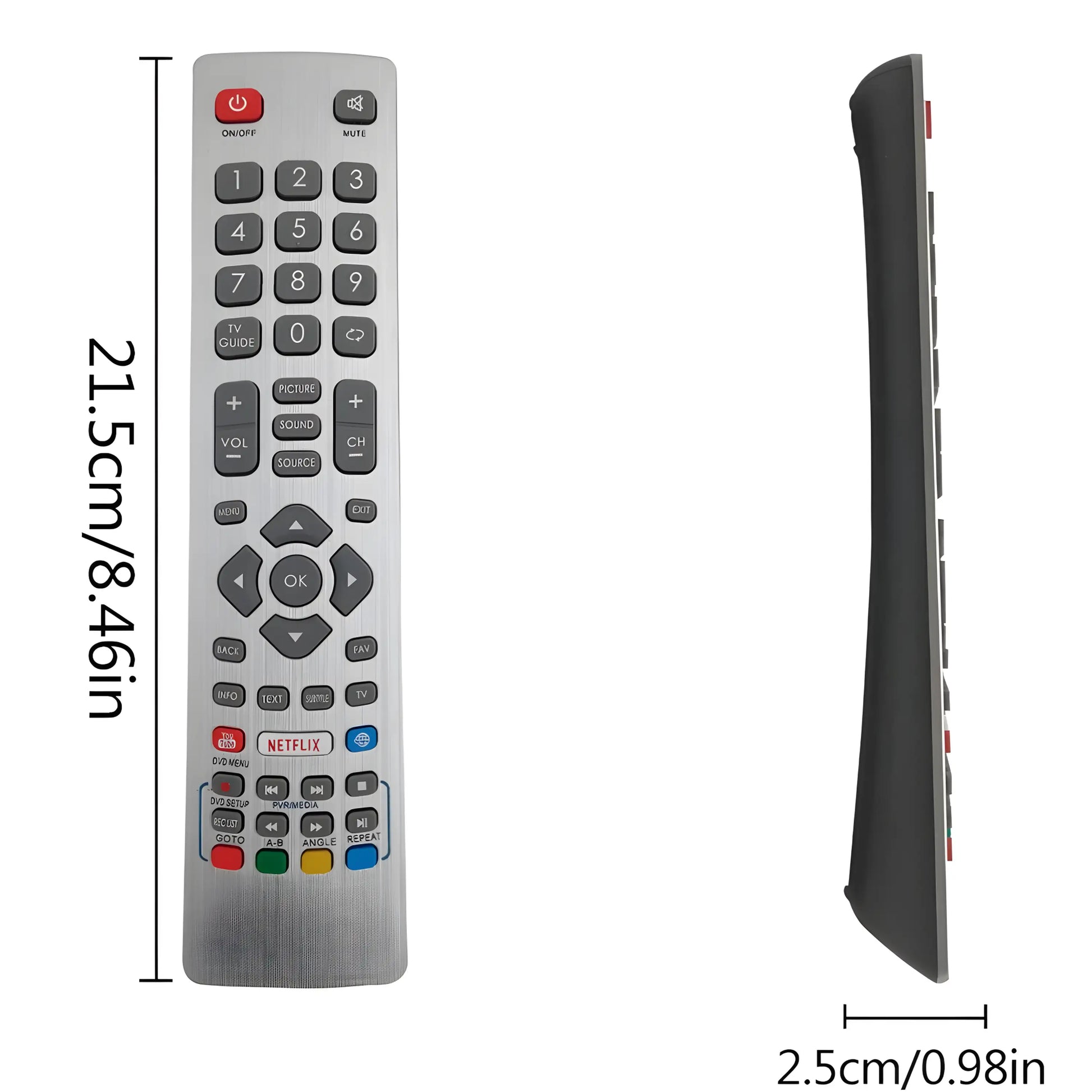 Sharp Aquos Ersatz Fernbedienung SHWRMC0115 Masse 21.5 cm Länge 2.5 cm Tiefe.