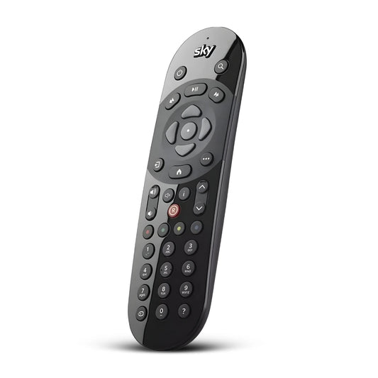 Schräge Ansicht der Ersatzfernbedienung für alle Sky Q Modelle.