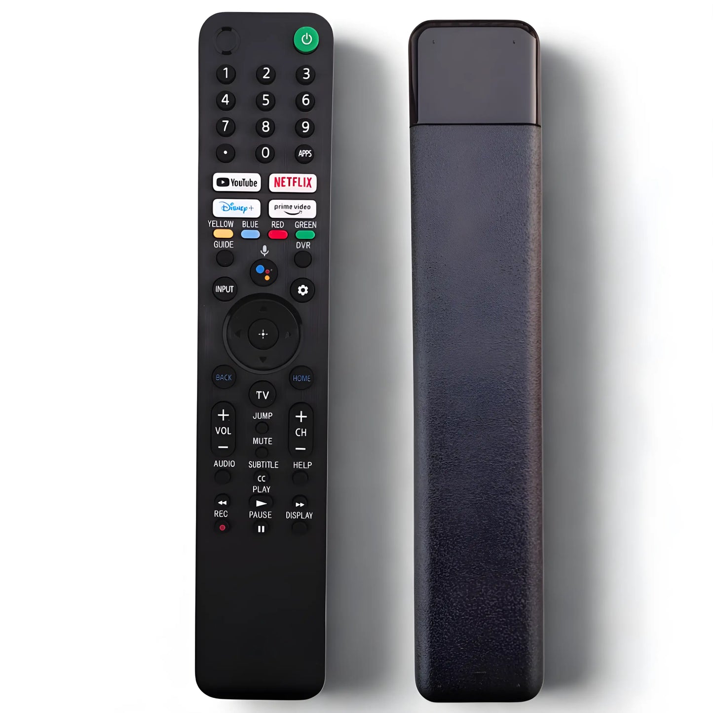 Sony RMF-TX520E Ersatzfernbedienung Vorder- und Rückansicht – schwarze Sprachfernbedienung mit Streaming-Tasten für Netflix, YouTube und Prime Video, kompatibel mit Bravia Google TV 4K