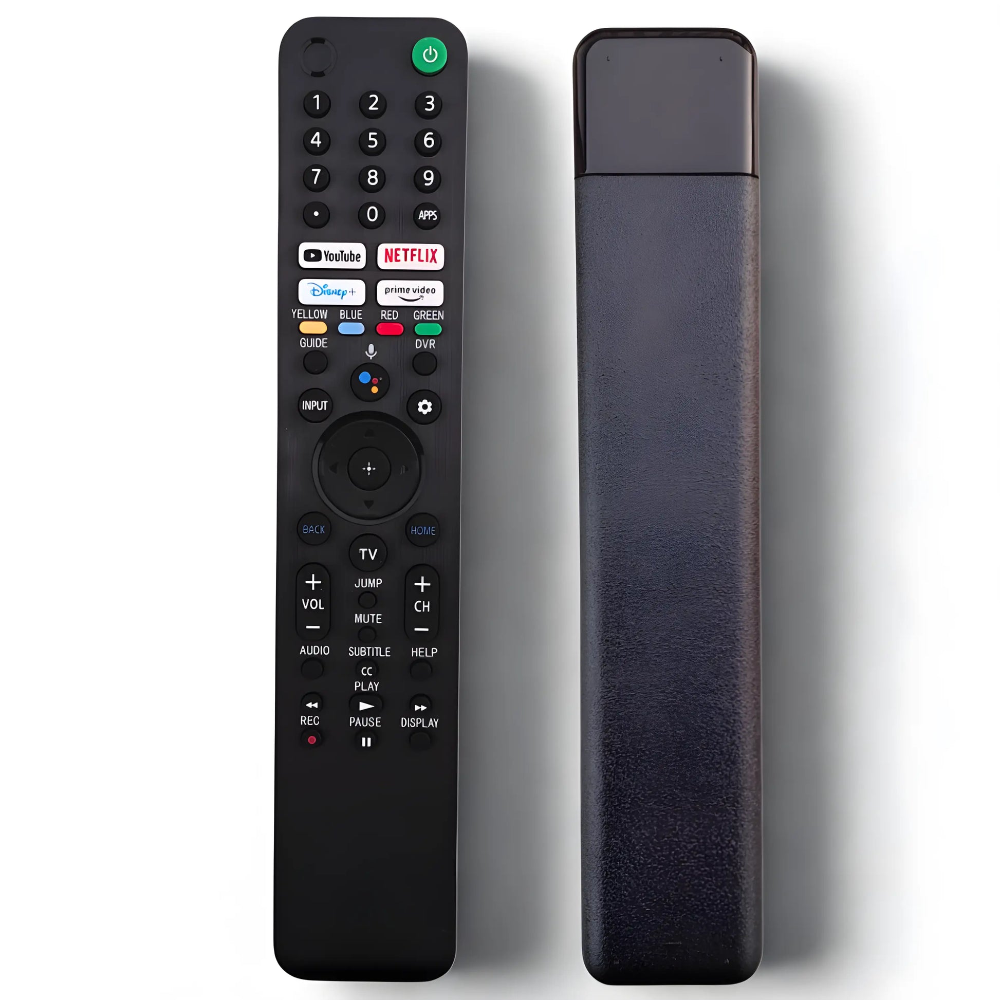 Sony RMF-TX520E Ersatzfernbedienung Vorder- und Rückansicht – schwarze Sprachfernbedienung mit Streaming-Tasten für Netflix, YouTube und Prime Video, kompatibel mit Bravia Google TV 4K