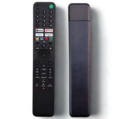 Sony RMF-TX520E Ersatzfernbedienung Vorder- und Rückansicht – schwarze Sprachfernbedienung mit Streaming-Tasten für Netflix, YouTube und Prime Video, kompatibel mit Bravia Google TV 4K