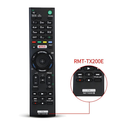 Detailansicht der Sony RMT-TX200E Ersatzfernbedienung – Modellbezeichnung hervorgehoben, kompatibel mit Sony Bravia 4K HDR Android Fernsehern